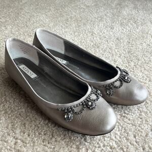 ALFANI Aurora  leather rhinestone embellished metallic gold ballet shoes